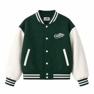 Custom <b>Men</b> Varsity <b>Jacket</b> Green <b>White</b> Embroidered Front Button Casual Style Winter Wear Heated Breathable Windproof - Product Image 2