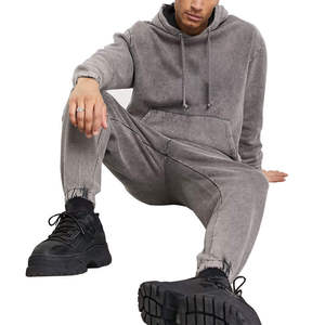 Sweat-shirt à capuche gris en coton pour homme, coupe ample, manches longues, couleur unie, décontracté, avec poches latérales et cordon de serrage, idéal pour l'automne - Product Image 4