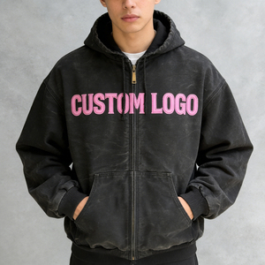 Sudadera con Capucha para Hombre, Negra, Estilo Desgastado, con Logotipo Bordado Personalizado, Bolsillos, Corte Holgado, Informal, Unisex, Ropa Urbana - Product Image 2