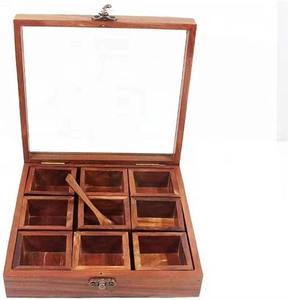 Boîte à épices en bois faite à la main, ensemble Masala Dani - 7 compartiments pour le rangement des condiments de cuisine avec cuillère, boîte à épices en bois en gros - Product Image 5