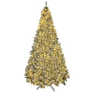 210 cm 9FT Prelit Artificial Christmas <b>Tree</b> Flocked Snow Frosted Branches Warm White <b>LED</b> Lights Auto Open for Decorations - Product Image 1