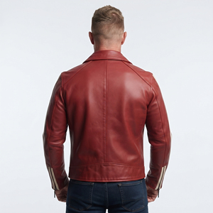 Chaqueta de Cuero PU Roja para Hombre, Cuello Camisero, Cierre de Cremallera, Chaqueta de Cuero Estilo Biker, Chaqueta de Cuero Genuino con Bordado Personalizado para Hombre - Product Image 2