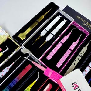 Custom 45/90/Straight Powder Coating <b>Silver</b> Diamond Grip Curved Stainless Steel Smooth/Fiber Tip Eyelash Extensions Tweezers - Product Image 1