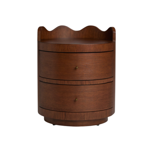 Modern Round Wooden Nightstand with Double Drawer, Curved Bedside Table Solid Wood Storage Cabinet for Bedroom Furniture - Product Image 1