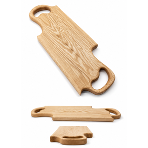 Planche à découper longue en bois avec poignées intégrées courbées, finition en chêne naturel magnifique, pour couper les légumes - Product Image 3