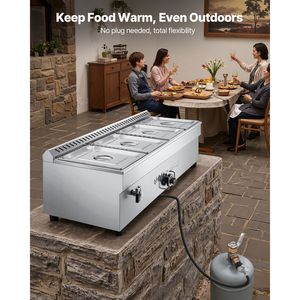 Scaldavivande a Propano in Acciaio Inox a 4 Scomparti per Uso Commerciale con Valvola di Scarico e Opzione Gas LP - Product Image 5