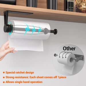 Portarotolo da Cucina Sottopensile a Manovra Unica, Montaggio a Parete con Effetto Ammortizzante, Autoadesivo, Senza Foratura, Accessorio da Cucina - Product Image 5