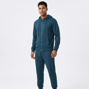 Ensemble de survêtement unisexe à capuche de couleur unie avec fermeture éclair intégrale, sweat-shirt et pantalon décontractés, respirant, en polyester mi-lourd, pour l'automne - Product Image 5