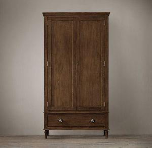 Premium Solid Wood 2 Door <b>Wardrobe</b> with Lower Drawer Classic Dark Finish Bedroom Armoire - Product Image 1