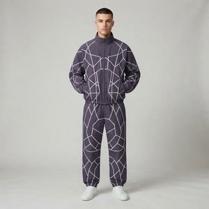 OEM Men's Nylon Windbreaker <b>Tracksuit</b> Custom Logo Reflective Stripes <b>White</b> Trim Jogging Sportswear Wholesale - Product Image 3