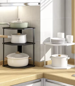 Vietnam 2/3-Tier Kitchen Triangle <b>Corner</b> Spice Storage Rack Space Saving Organizer <b>Shelf</b> HolderVietnam Adjustable <b>Metal</b> Kitchen - Product Image 1