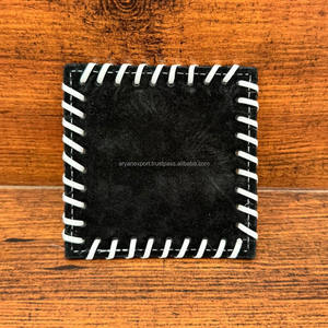 Nuevo juego de posavasos cuadrados de cuero de vaca occidental para decoración del hogar, juego de posavasos de cuero genuino de grano completo, alfombrilla para mesa de café, alfombrilla para taza - Product Image 5