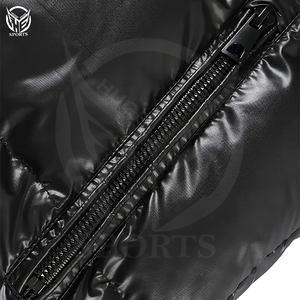 Veste d'hiver matelassée à capuche 100% polyester avec fermeture éclair, tissu brillant à effet bulles, séchage rapide, coupe-vent, service OEM pour hommes - Product Image 3