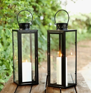 Set of Matte Black Metal Candle <b>Lanterns</b> Modern Farmhouse Glass <b>Hurricane</b> Holders for Home Decor Wedding and Event - Product Image 3