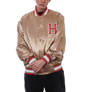 Gold Satin Varsity <b>Jacket</b> Men Preppy Style Embroidered Letter H Front Regular Fit Autumn Wear - Product Image 4