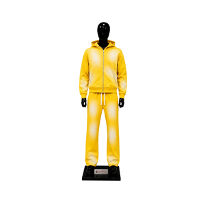 Ensemble de survêtement jaune délavé personnalisé pour homme – Hoodie zippé et pantalon de jogging – Vêtements de sport décontractés et streetwear pour hommes – Vente en gros - Product Image 1