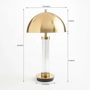 Lampe de table en métal Aurora Dome avec colonne en cristal cannelé, finition or brossé, éclairage d'ambiance doux, décoration de luxe pour la maison - Product Image 3
