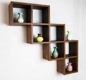 Estante de pared moderno escalonado de madera de nogal, estantería geométrica decorativa flotante entrelazada para el hogar - Product Image 1