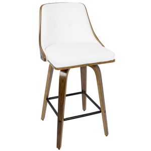Gianna 26\" Mid Century Modern Counter <b>Stool</b> Walnut with White Faux <b>Leather</b> Set of 2 - Product Image 3