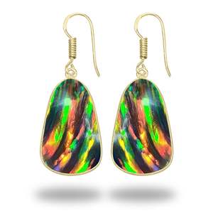 Pendientes de botón chapados en oro hechos a mano para mujer, regalo de aniversario chapado en oro para mujer, pendientes de botón chapados en oro con ópalo negro genuino - Product Image 4