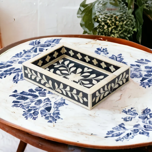 Plateau de service en bois avec incrustations en os, motif floral moderne, fait main, plateau décoratif avec incrustations en os, par PERFECT ENTERPRISES - Product Image 1