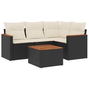 Ensemble de canapés de jardin noir et crème avec structure en rotin PE, coussins en mousse haute densité, mobilier d'extérieur au design contemporain - Product Image 4