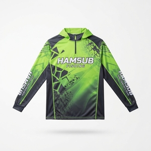 HAMSUB Men's <b>Long</b> <b>Sleeve</b> Fishing Shirt UPF 50 Anti-UV Printed <b>Top</b> <b>Blue</b> Topographic Pattern Pullover - Product Image 2