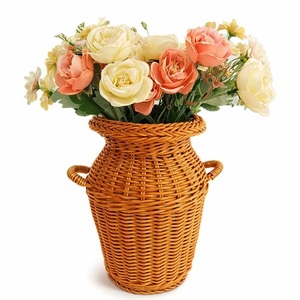 Elegante Cesta Redonda de Mimbre Hecha a Mano, Estilo Art Deco, para Jardín o Mesa, Ecológica, Decoración Artística Natural Hecha a Mano para el Hogar - Product Image 1