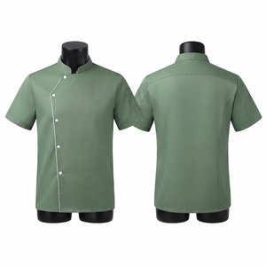 Chaqueta de Chef Unisex de Primera Calidad, Polialgodón, 180 GSM, Color Verde Salvia, Manga Corta, Cuello Mao, Uniforme de Trabajo - Product Image 1