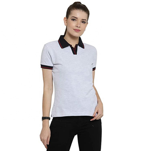 Polo à manches courtes gris clair pour femme, couleur unie, respirant, tricoté, décontracté, haut de sport - Product Image 4