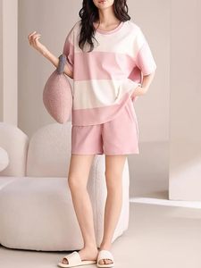 Womens Korean Night Dress Short <b>Pyjama</b> Set Korean Nightsuit Women Nightwear Round Neck Short Sleeve Nightsuit - Product Image 3