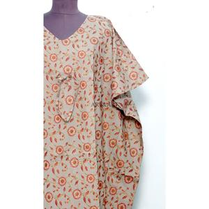 High Quality Custom Block Printing 100% Organic Cotton Sweet Natural Waist Loose Fit Long <b>Summer</b> Beach Women's Kaftan <b>Dress</b> - Product Image 2