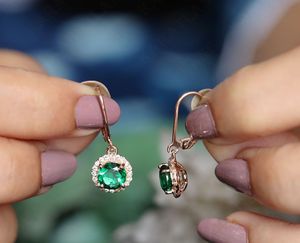 Pendientes de Aro de Plata 925 con Esmeralda y Halo de Moissanita, Chapados en Oro Rosa, Certificados por IGI, Joyería Fina para Mujer - Product Image 4