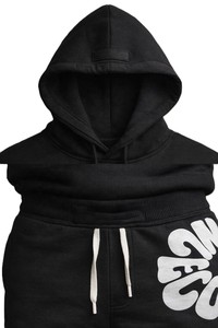 Unisex Black Cotton Tracksuit Set Hooded Sweatshirt and <b>Jogger</b> Pants with <b>White</b> Letter Print Streetwear Style Full Length Loose - Product Image 6
