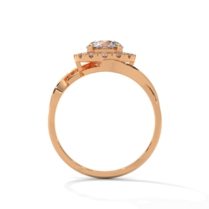 Bague de fiançailles en or rose avec halo de diamants et pierre centrale ovale, bijoux de mariée - Product Image 3