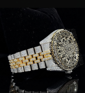 Montre à quartz vintage de luxe AMBER JEWELS, boîtier rond, lunette dorée, cristal indien, analogique, fermoir à boucle, 42 mm, étanche, T-3835 - Product Image 2
