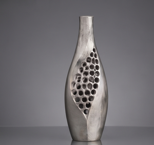 Jarrón Metálico Plateado Contemporáneo con Diseño Único de Burbujas Perforadas, Maceta Alta para Flores, Decoración de Interiores para Sala de Estar, Suministro al por Mayor - Product Image 1