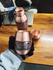 Copper Water Bottle Set With Two Cups Traditional Engraved Design Portable Travel <b>Drinkware</b> - Product Image 4