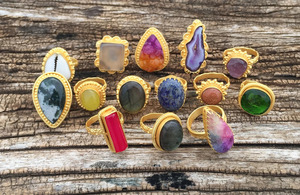 Custom Assorted <b>Gold</b> Plated <b>Rings</b> Natural Stone Handmade Designer <b>Cocktail</b> <b>Rings</b> Wholesale - Product Image 3