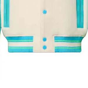 Blousons universitaires pour femmes très demandés, avec logo brodé personnalisé, manches bleues et vertes, en laine, style Letterman, vêtements d'extérieur confortables - Product Image 3