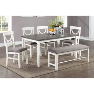 White 6pc Dining Room <b>Set</b> <b>Table</b> 4 Side Chairs a <b>Bench</b> Made From Rubberwood MDF - Product Image 5