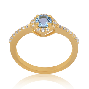 Anillo de Compromiso de Plata 925 Chapado en Oro Amarillo con Topacio Azul y Circonita Cúbica Engastada, Diseño Moderno para Mujer - Product Image 1