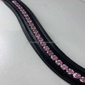 Banda de cuero negro con relleno ostentoso, Diamante rosa claro, de lujo, para cejas de caballo, cuero cosido completo, en todos los tamaños personalizados - Product Image 6