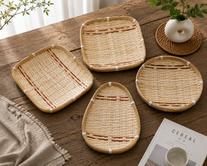 Natural Bamboo Sushi <b>Tray</b> Handmade Vietnam Wholesale Round Oval Food Serving Plate - Product Image 5