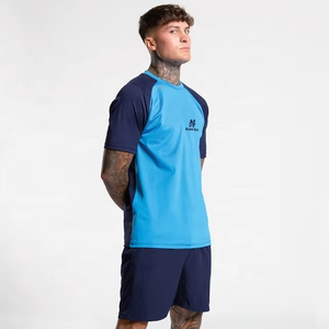 Men's Color Blocking Sporty T-Shirt <b>Set</b> Crew Neck Short Sleeve Quick Dry Summer Workout Clothes Blue Navy Shorts - Product Image 5