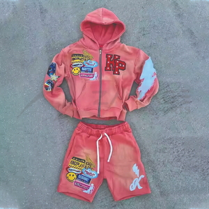 Nuevo Conjunto de Sudadera con Capucha y Pantalones Cortos, Ligero, Transpirable, de Corte Cuadrado, Liso, 100% Algodón Felpa, Hombros Caídos, para Invierno - Product Image 6