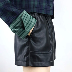 LUXE ATTIRE INDUSTRY Women <b>PU</b> Leather Skorts High Waist Elastic Waist Wide Leg Casual Knitted Loose Fit Custom Logo OEM - Product Image 6