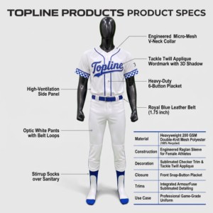 Maillot de baseball pour homme Topline, sublimé, col en V, motif 3D, manches courtes, blanc et bleu, imprimé, respirant, anti-humidité, polyester - Product Image 4