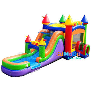 इंद्रधनुष विशाल बाउंसी कैसल स्लाइड कॉम्बो किड्स का मजेदार पिछवाड़े inflatable खिलौने स्प्लेश पूल पानी स्लाइड - Product Image 2