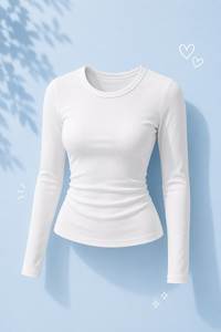 Women Ribbed Seamless Breathable <b>Long</b> <b>Sleeve</b> Yoga <b>Top</b> Crew Neck Slim Fit <b>Stretch</b> Base Layer Activewear for Autumn Winter - Product Image 1